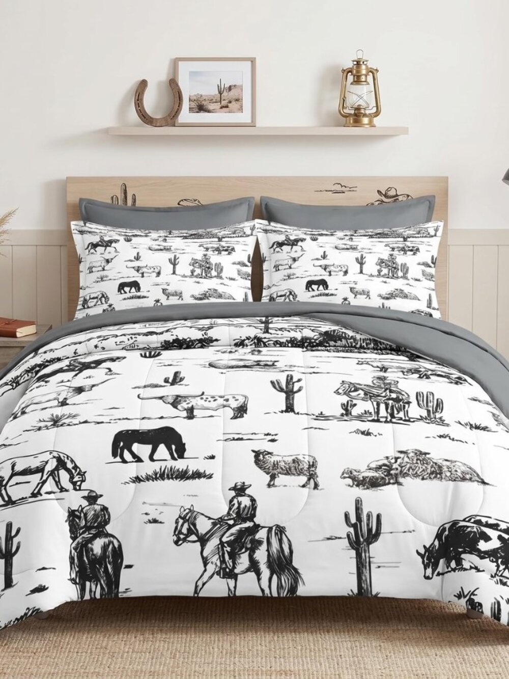 Queen Comforter Set with Sheets, 7 Pieces Cowboy Cow Bedding